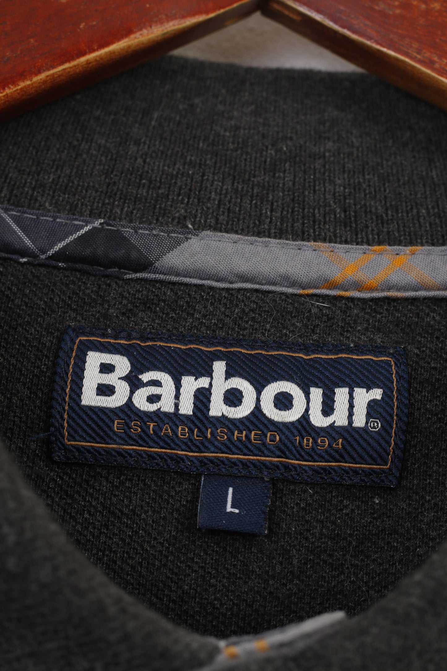 Barbour Men L Shirt Coton Gris Manches Longues Col Haut