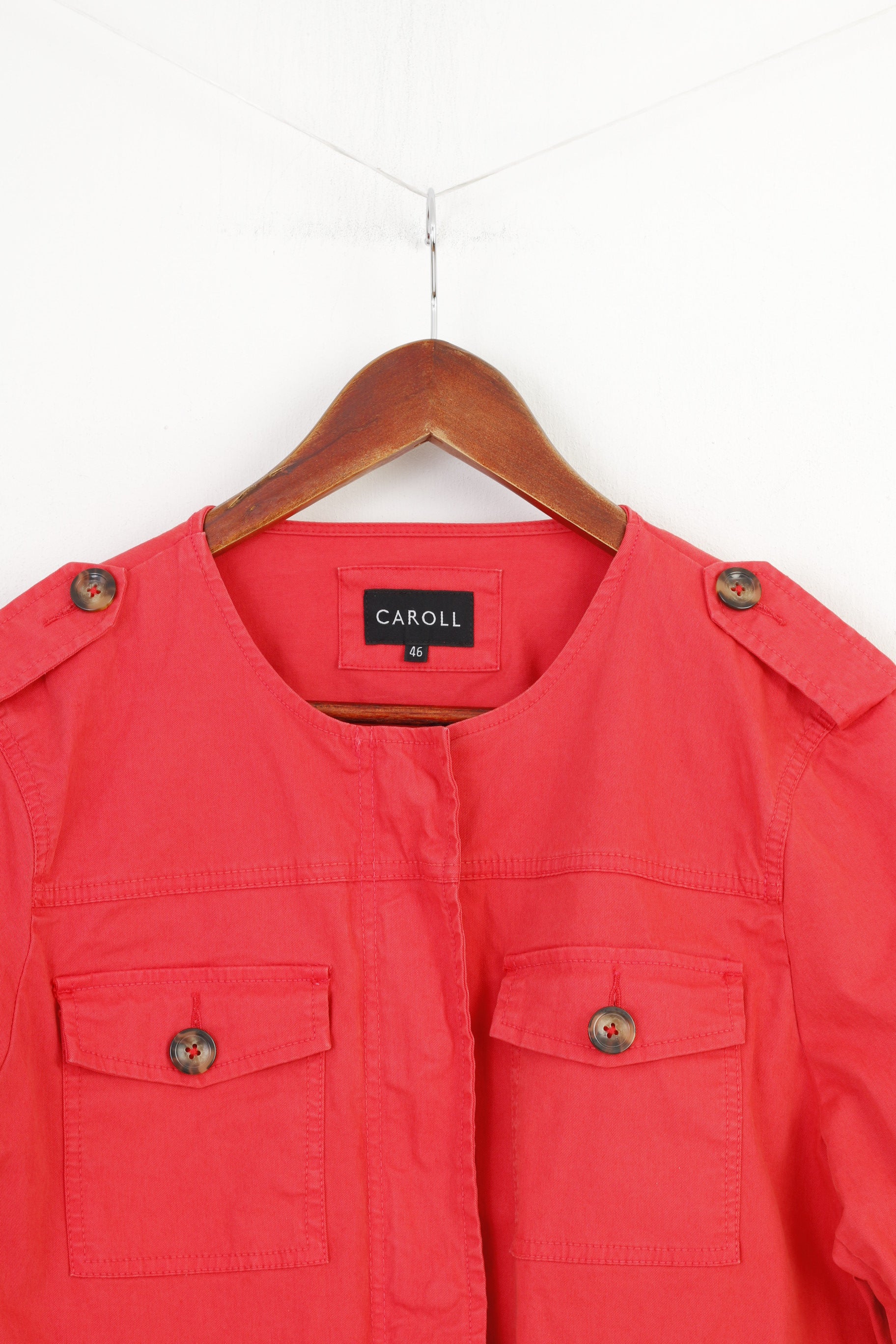 Caroll Woman XL Jacket Coral Cotton Full Zipper Snap Buttons Pockets Top