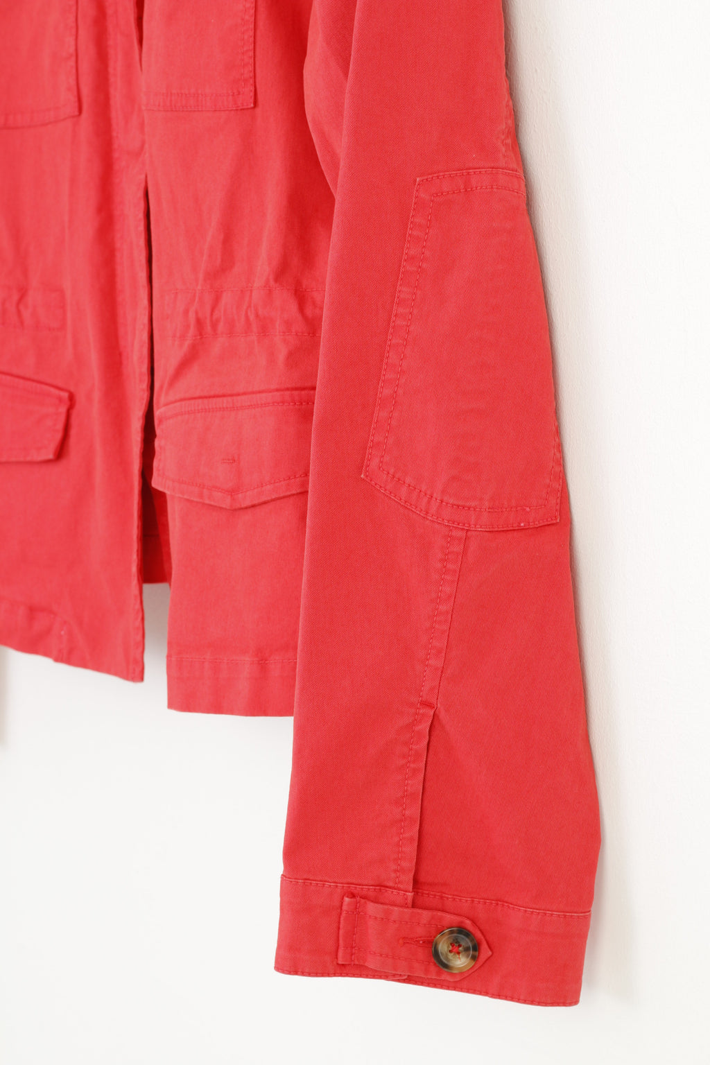 Caroll Woman XL Jacket Coral Cotton Full Zipper Snap Buttons Pockets Top
