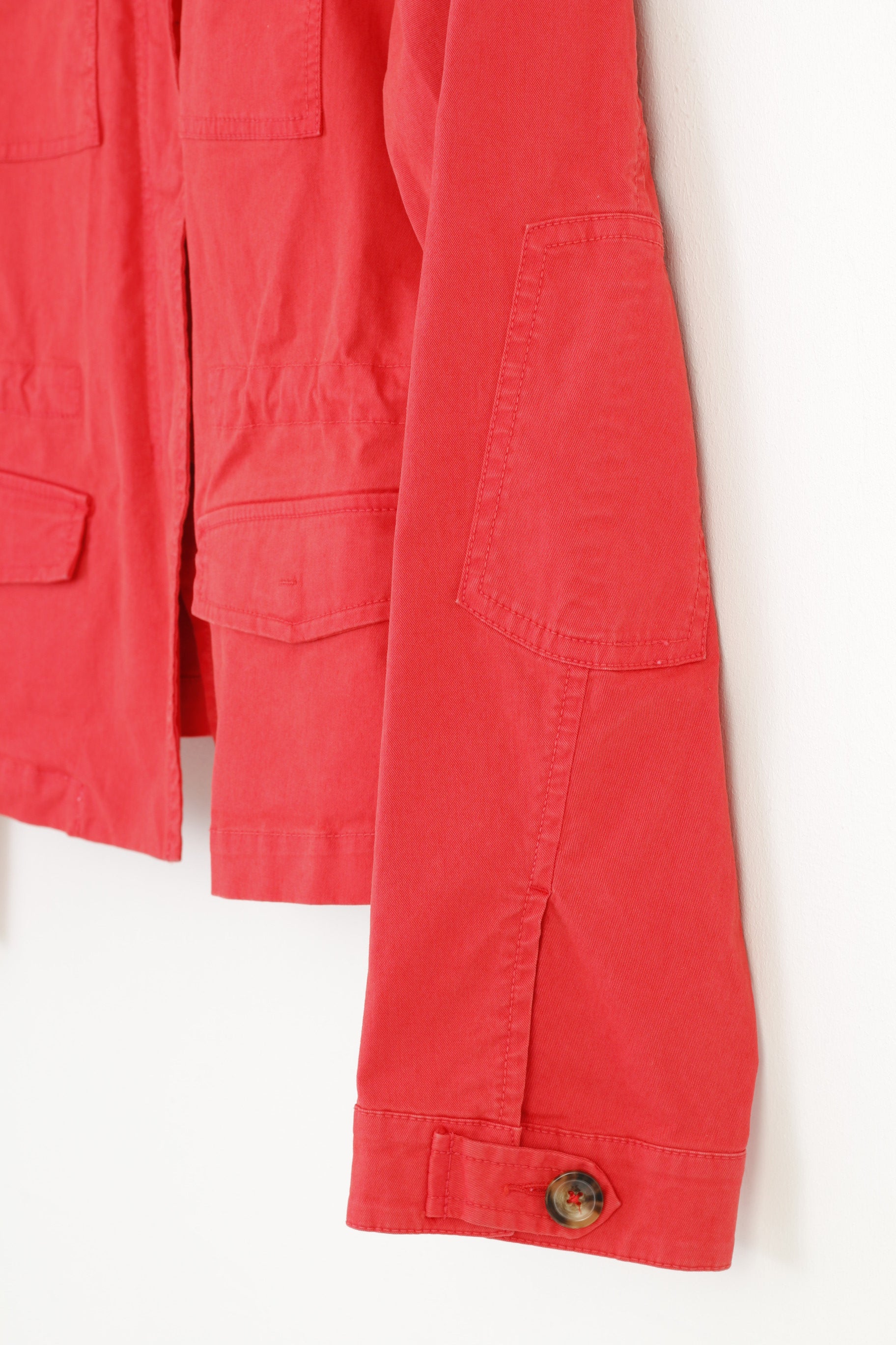 Caroll Woman XL Jacket Coral Cotton Full Zipper Snap Buttons Pockets Top
