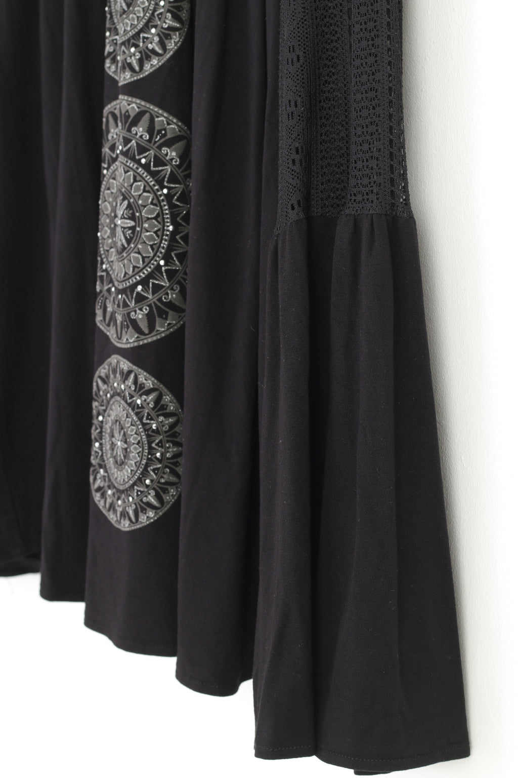 Desigual Woman L Shirt Black Long Sleeve Lace Boho Wide Sleeves Top