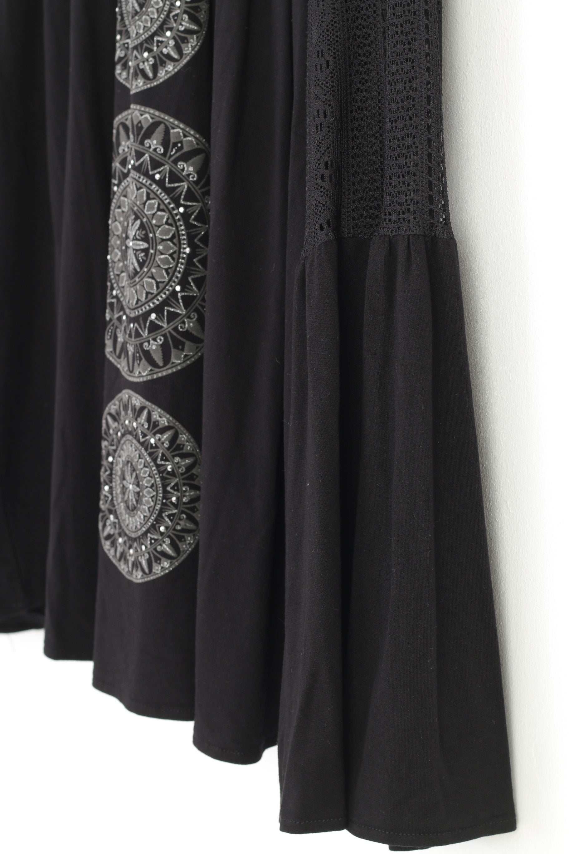 Desigual Woman L Shirt Black Long Sleeve Lace Boho Wide Sleeves Top