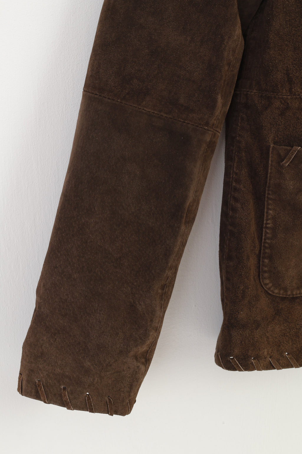 Saint Tropez Women L Blazer Leather Brown Collar Bottoms Vintage Jacket