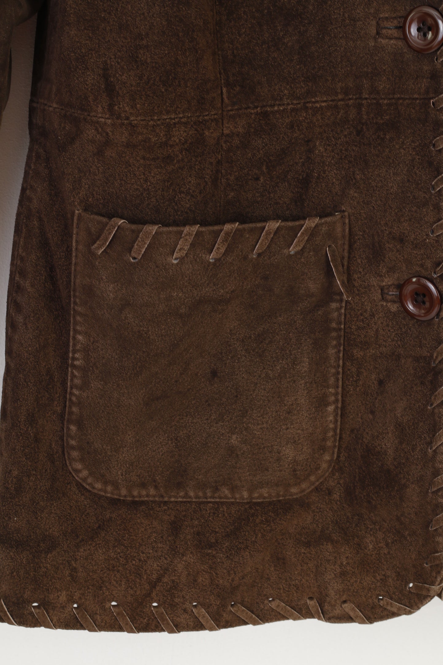 Giacca vintage da donna Saint Tropez L Blazer in pelle marrone con colletto e fondo