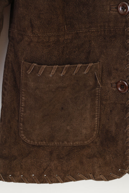 Saint Tropez Women L Blazer Leather Brown Collar Bottoms Vintage Jacket