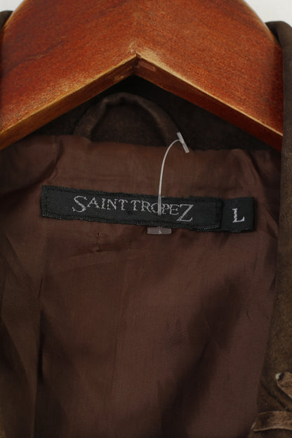 Giacca vintage da donna Saint Tropez L Blazer in pelle marrone con colletto e fondo