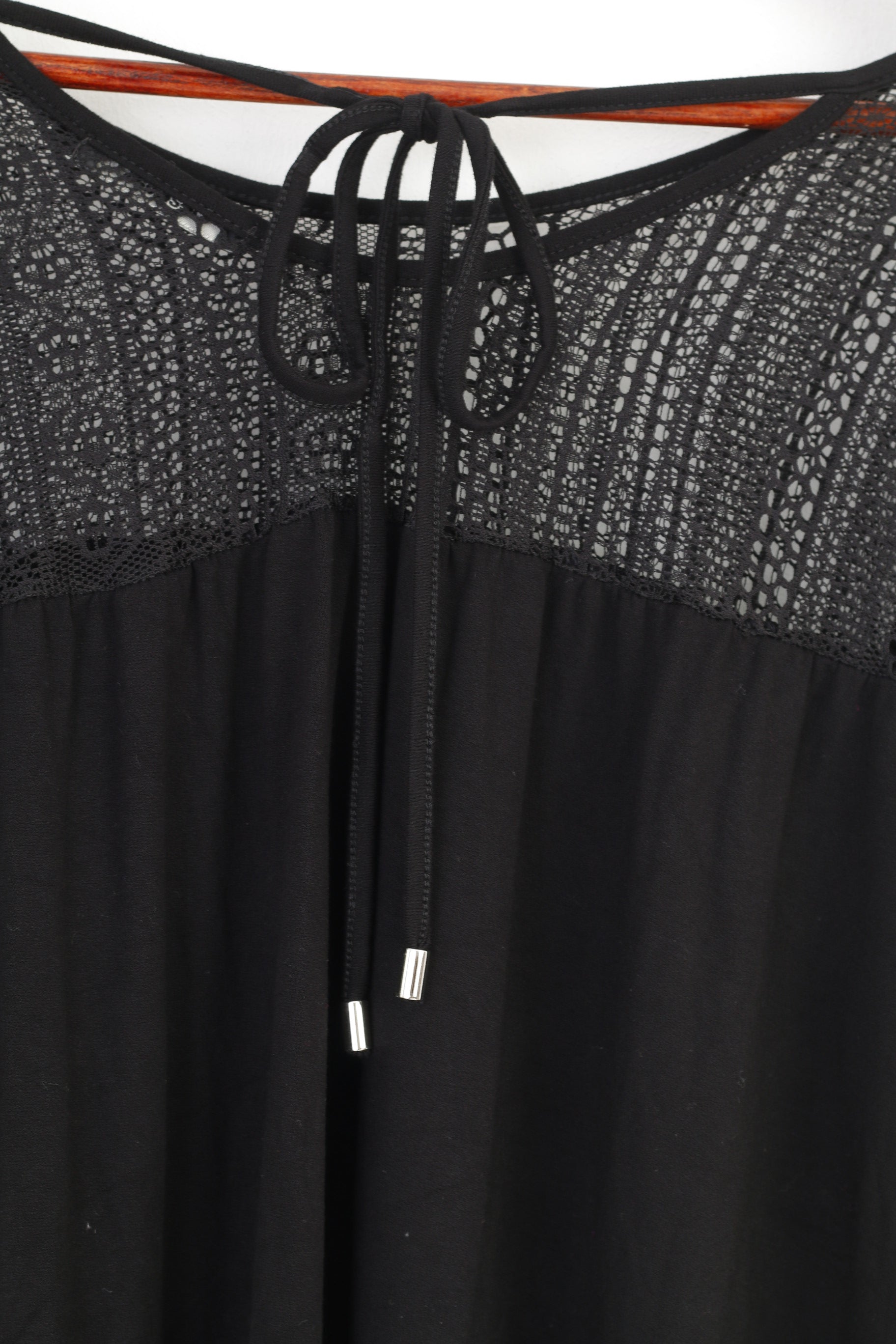 Desigual Woman L Shirt Black Long Sleeve Lace Boho Wide Sleeves Top