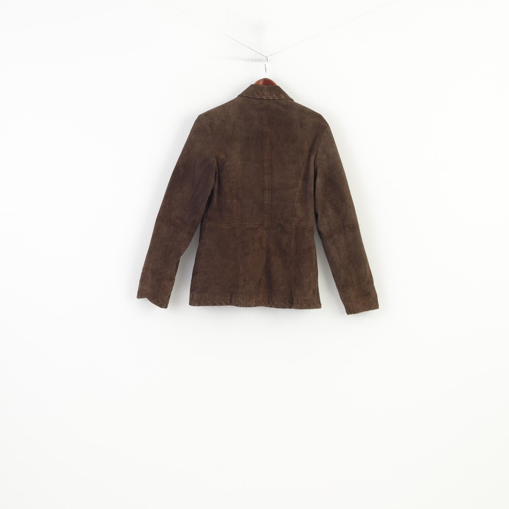 Saint Tropez Women L Blazer Leather Brown Collar Bottoms Vintage Jacket