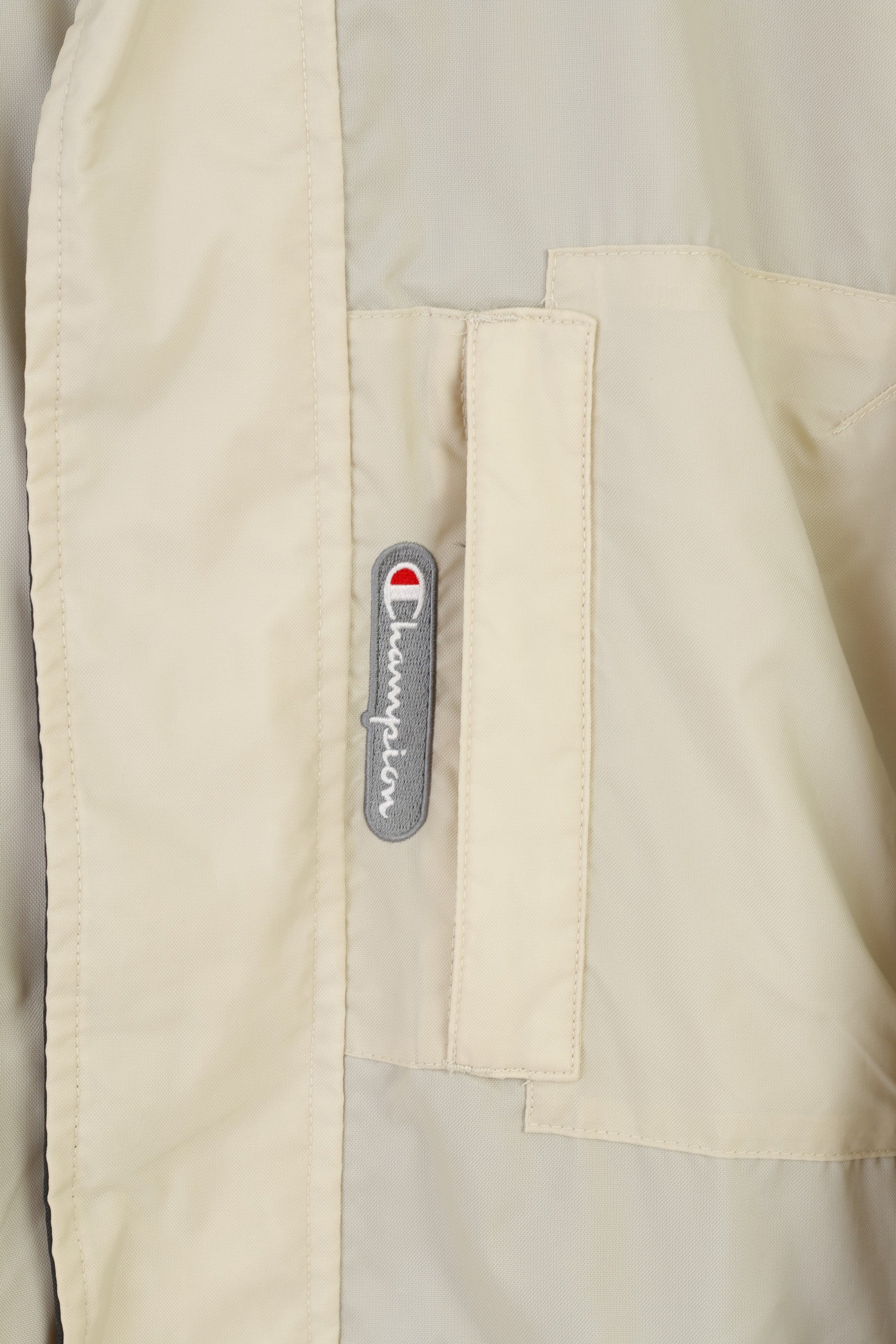 Champion Men L Jacket Beige Full Zipper  Nylon Vintage Pockets Outwear  Top