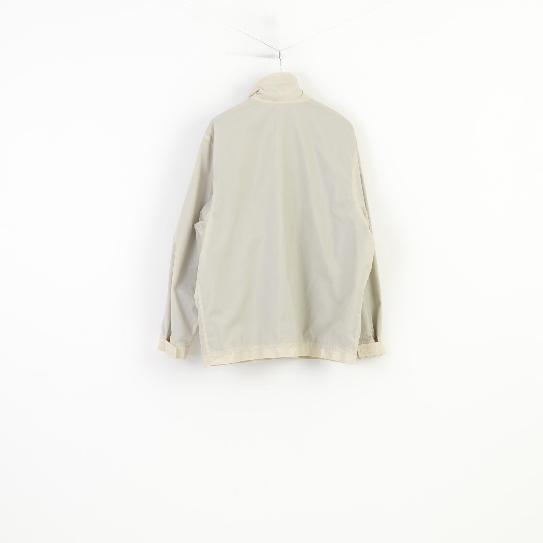 Champion Men L Jacket Beige Full Zipper  Nylon Vintage Pockets Outwear  Top