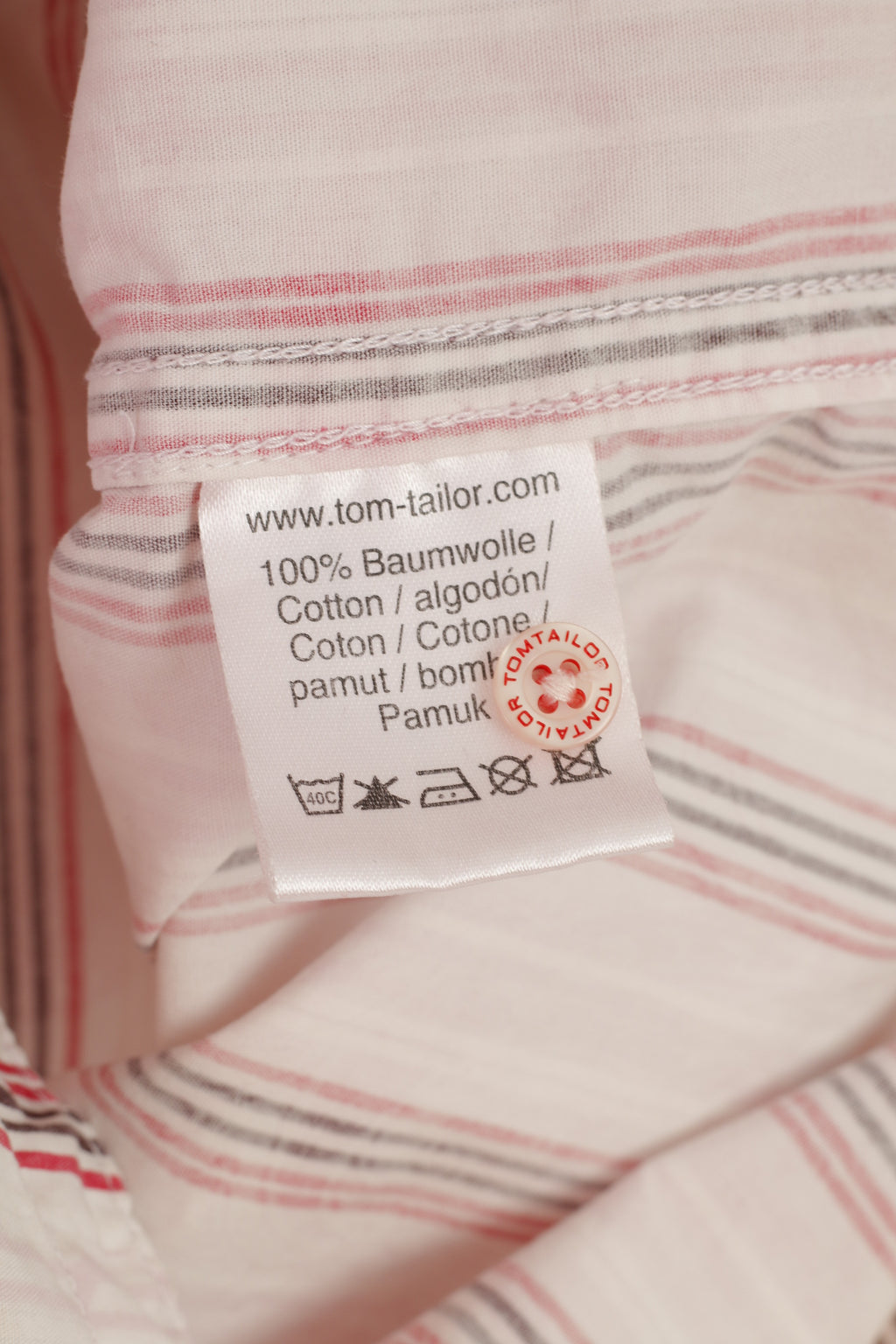 Tom Tailor Men M Casual Shirt Pink Striped Vintage Short Sleeve Floral Print Cotton Top