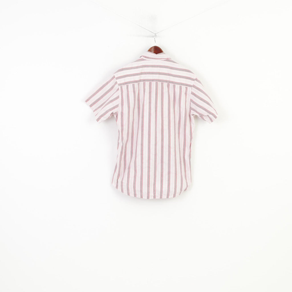 Tom Tailor Men M Casual Shirt Pink Striped Vintage Short Sleeve Floral Print Cotton Top