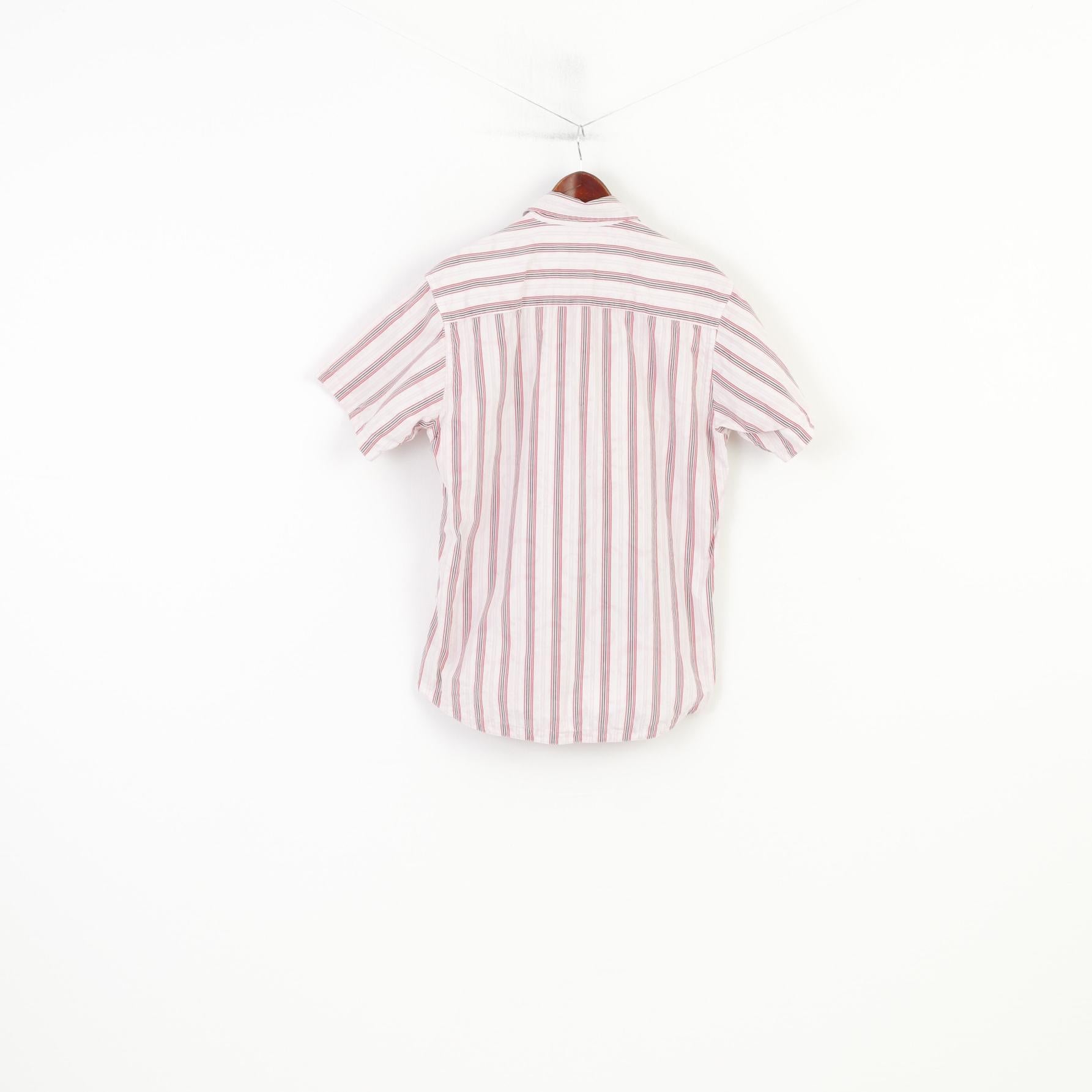 Tom Tailor Men M Casual Shirt Pink Striped Vintage Short Sleeve Floral Print Cotton Top