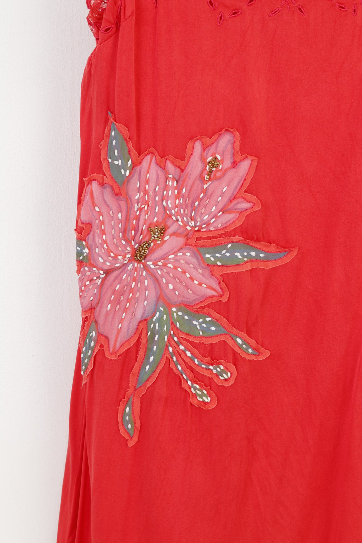 Toy G. Robe de nuit en soie rouge pour femme, manches longues, imprimé floral, vêtements de nuit