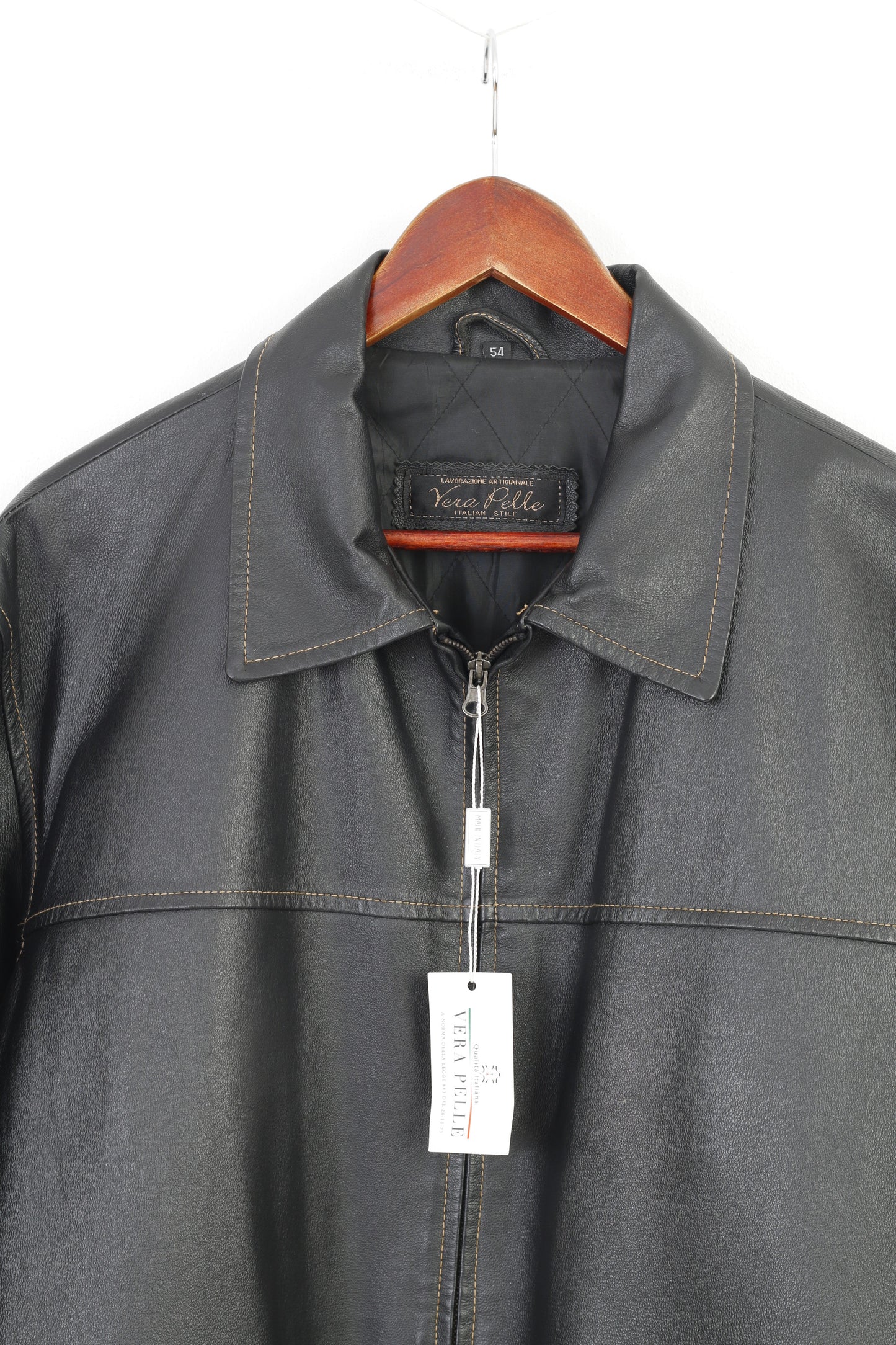 Nouveau Vintage hommes 54 L veste en cuir noir col à fermeture éclair complète Style italien haut