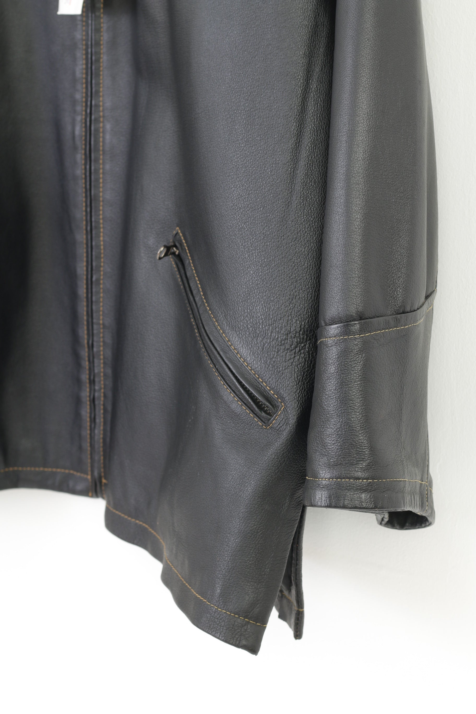 New Vintage Men 54 L Leather Jacket Black Full Zipper Collar Italian Style Top