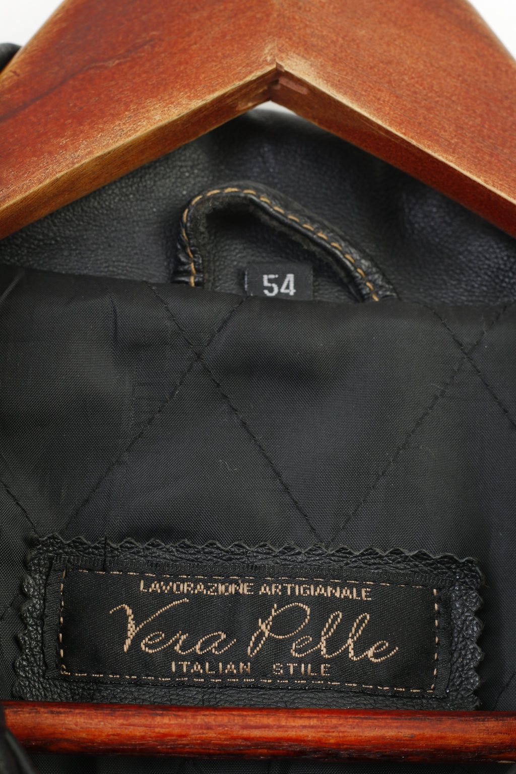 New Vintage Men 54 L Leather Jacket Black Full Zipper Collar Italian Style Top