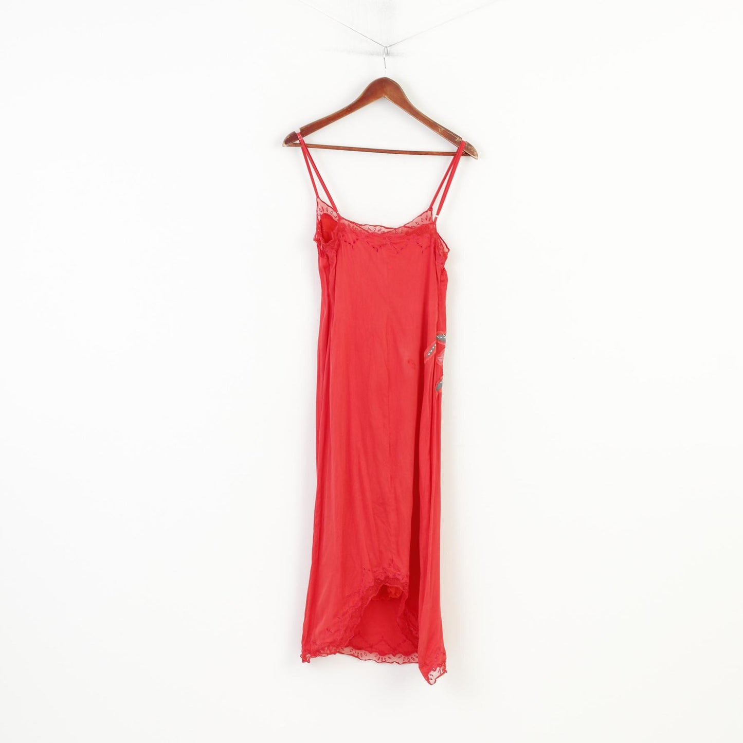 Toy G. Robe de nuit en soie rouge pour femme, manches longues, imprimé floral, vêtements de nuit