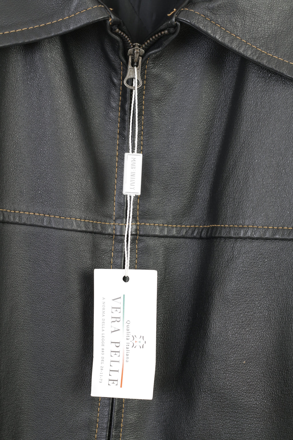 New Vintage Men 54 L Leather Jacket Black Full Zipper Collar Italian Style Top