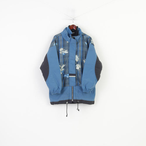 Active Swiss Design Women 40 L Jacket Blue Nylon  Retro Full Zipper Outwear Vintage Top