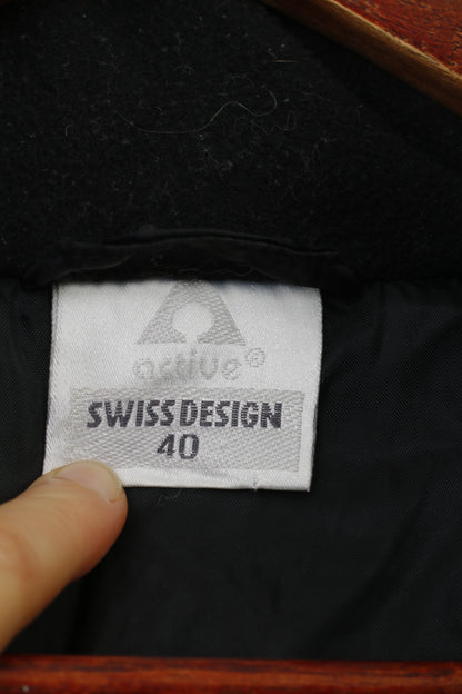 Active Swiss Design Women 40 L Jacket Blue Nylon  Retro Full Zipper Outwear Vintage Top