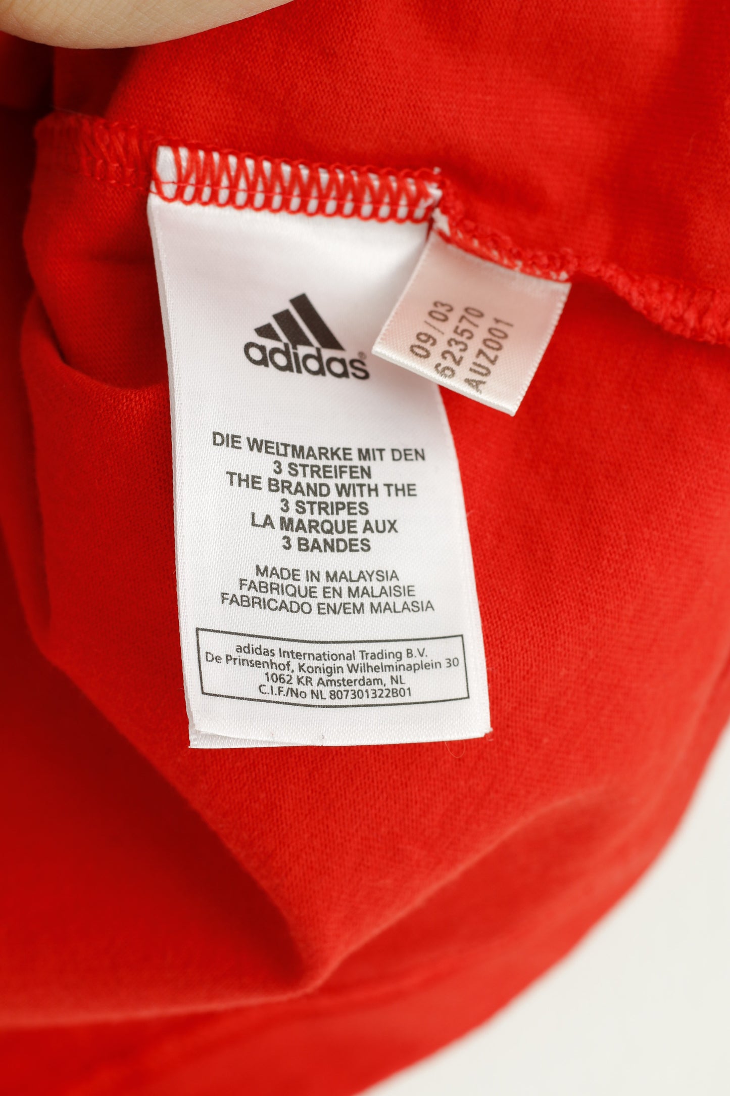 Adidas Haut à capuche à manches longues en coton rouge à 3 bandes pour hommes