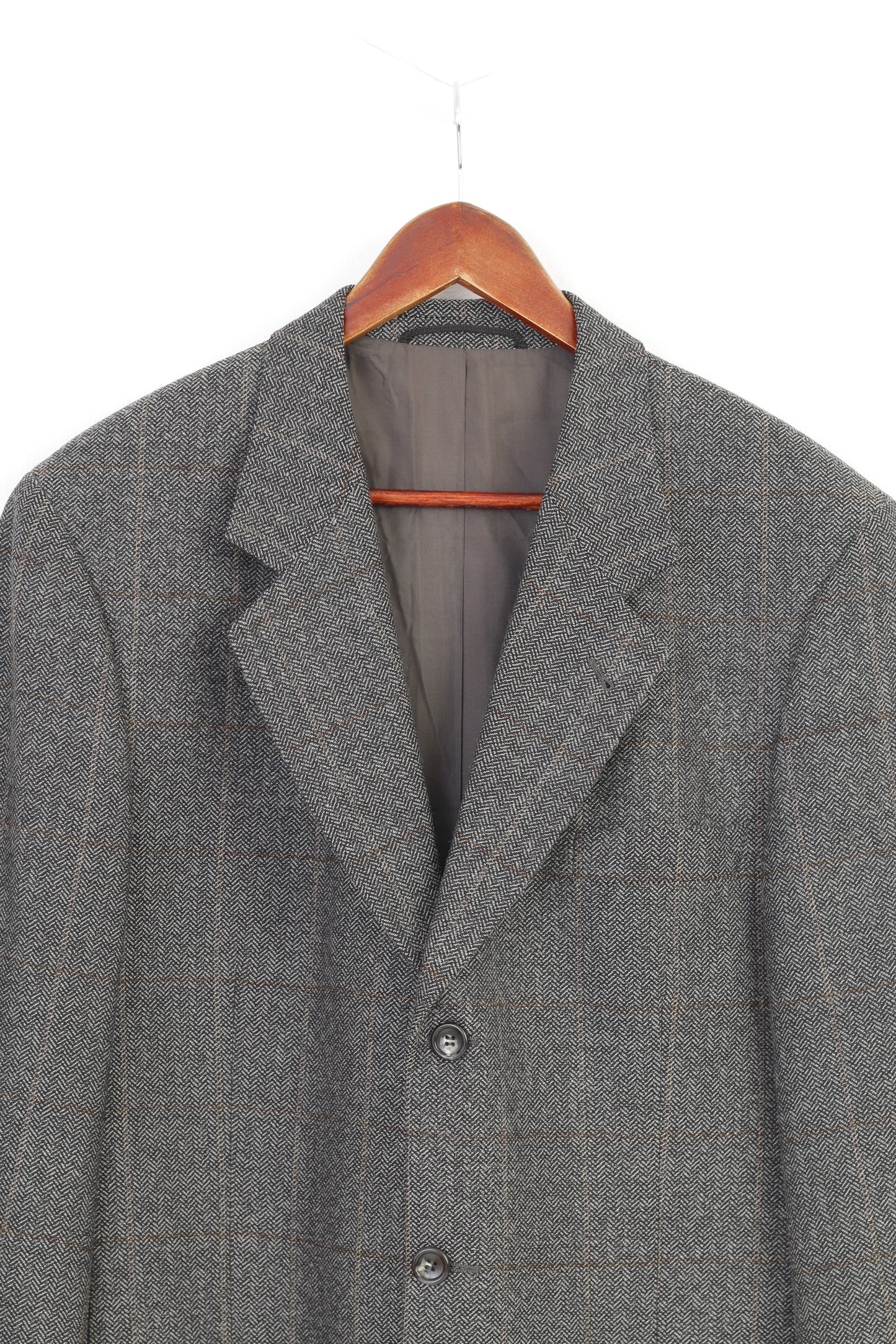 Desch Men 52  Blazer Wool Grey Breasted Jacket Buttons Pockets Top