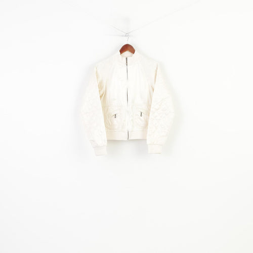Bill Blass Jeans Women M Jacket Retro Cream Shiny Quilted Cotton Blend Pockets Zip Up Vintage Top