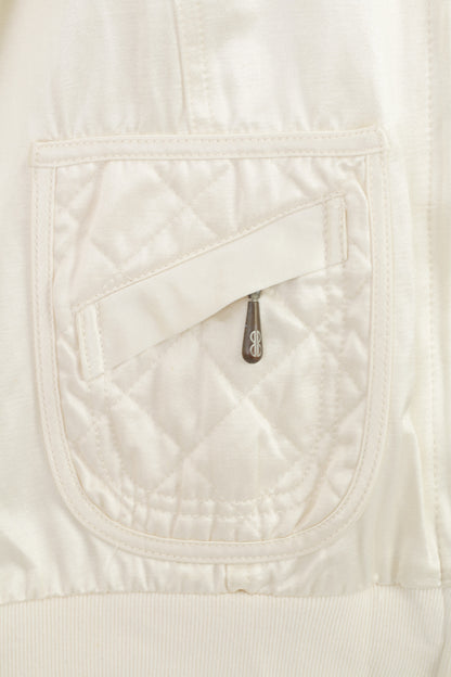 Bill Blass Jeans Donna M Giacca retrò color crema lucido trapuntato in misto cotone tasche con cerniera Top vintage