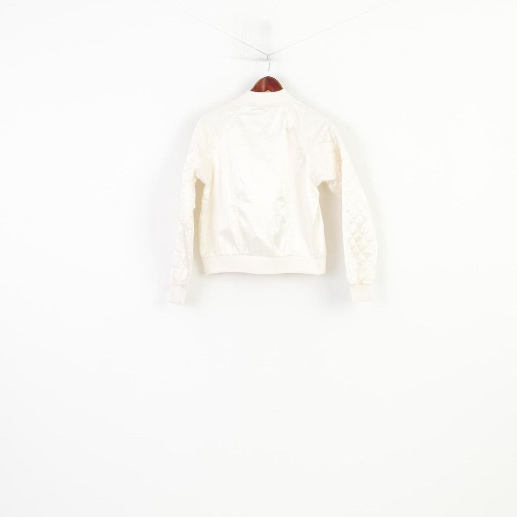 Bill Blass Jeans Women M Jacket Retro Cream Shiny Quilted Cotton Blend Pockets Zip Up Vintage Top