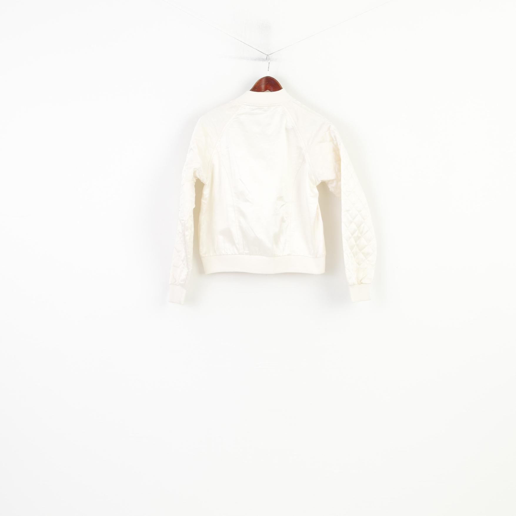 Bill Blass Jeans Women M Jacket Retro Cream Shiny Quilted Cotton Blend Pockets Zip Up Vintage Top