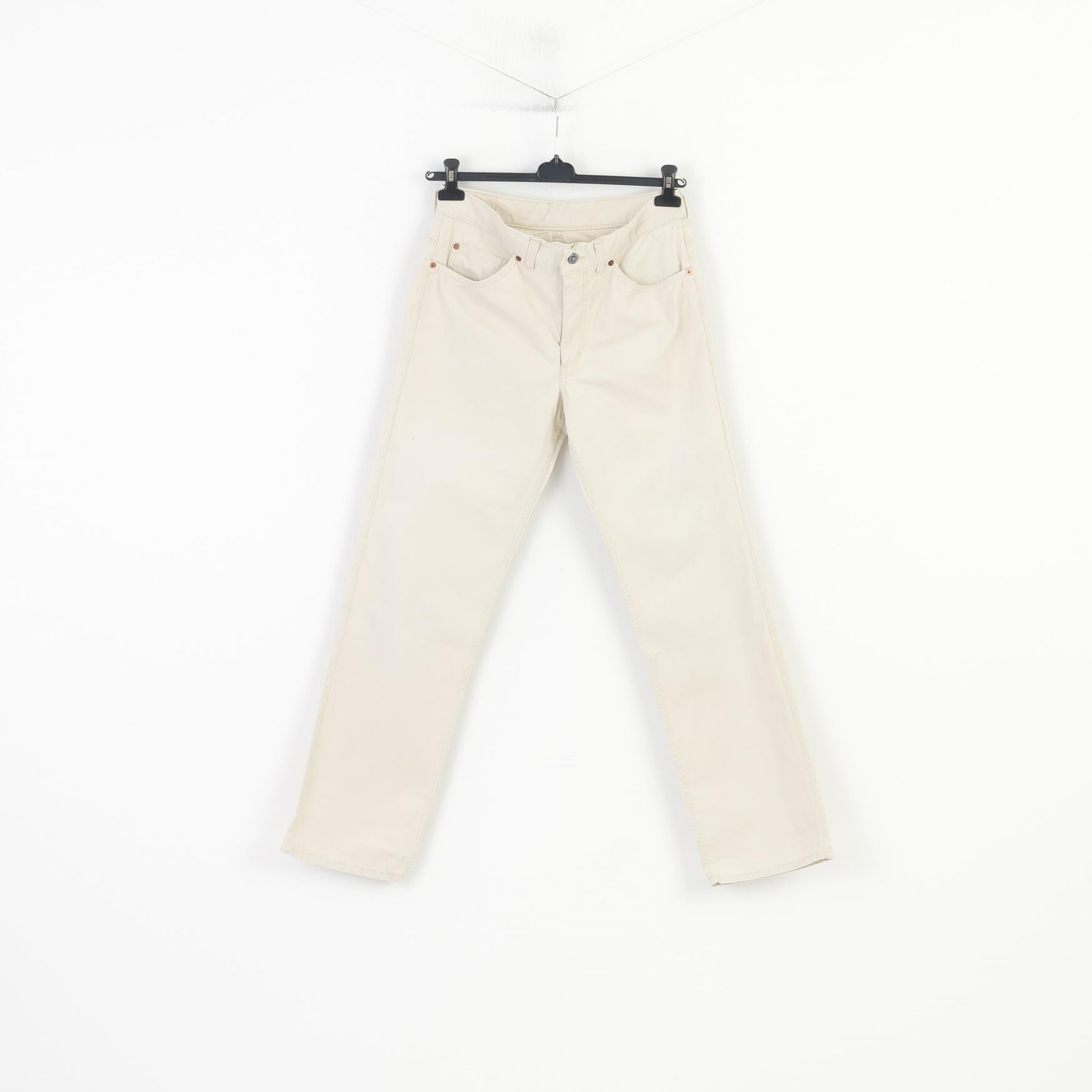 Mustang Men 34  Trousers Beige Jeans Cotton Basic Straight Leg Vintage Pants