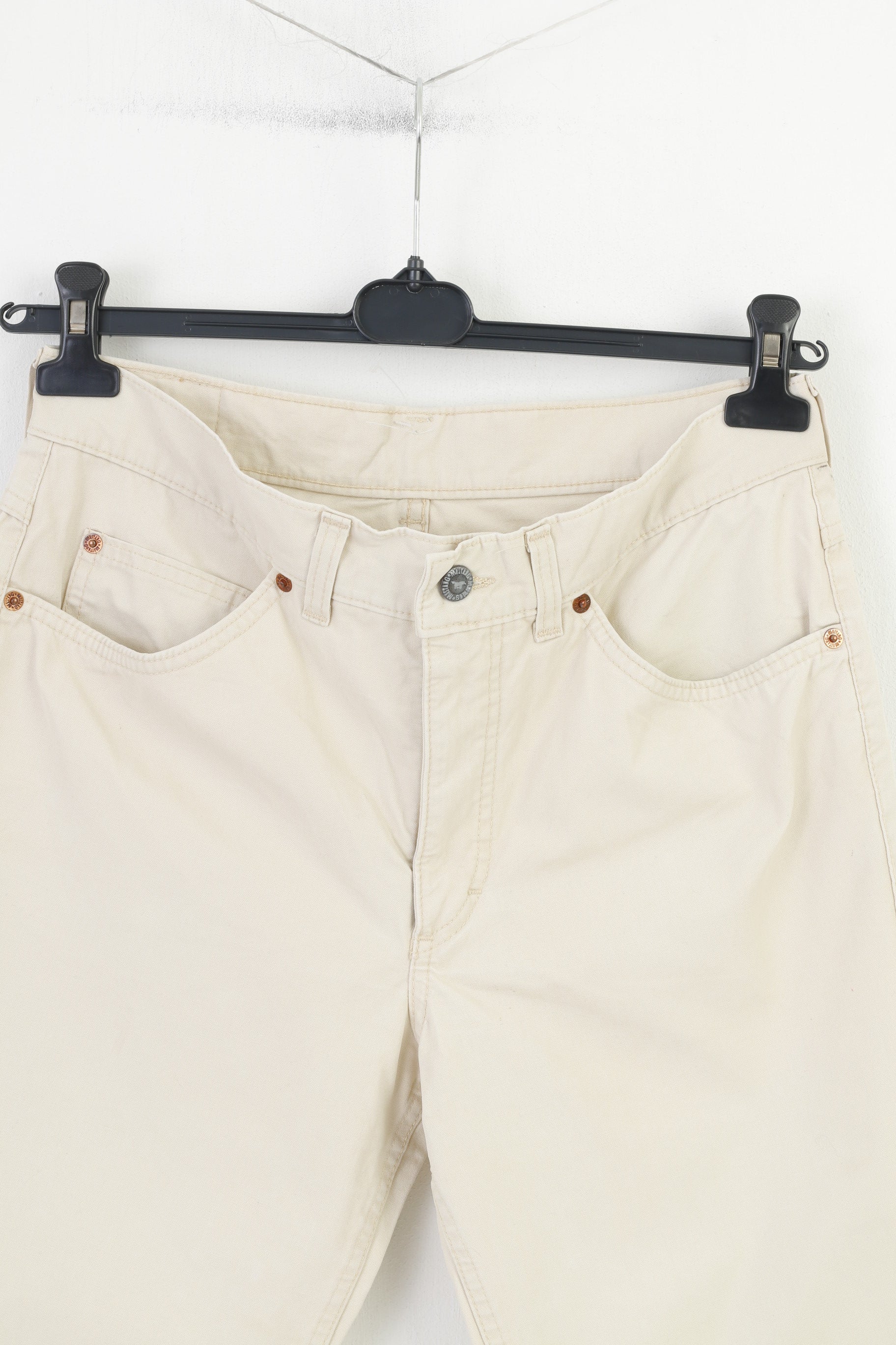 Mustang Men 34  Trousers Beige Jeans Cotton Basic Straight Leg Vintage Pants