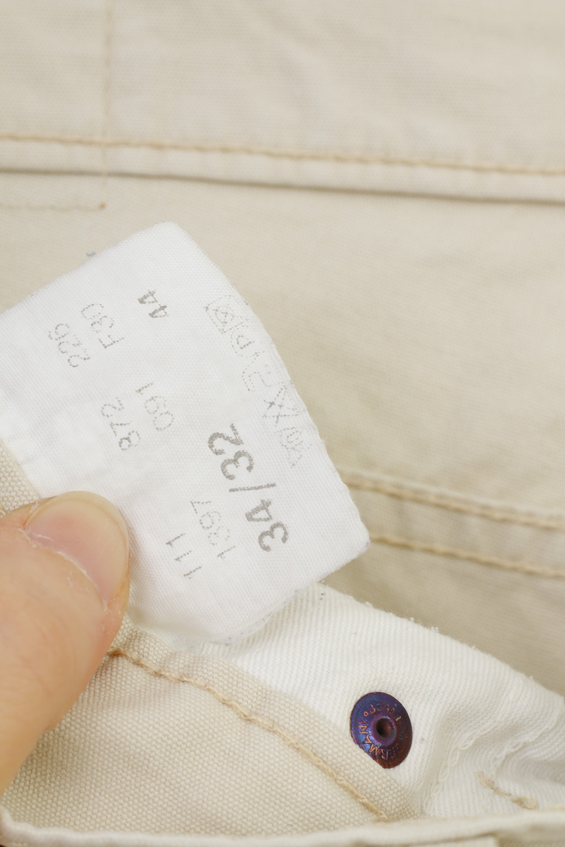 Mustang Men 34  Trousers Beige Jeans Cotton Basic Straight Leg Vintage Pants