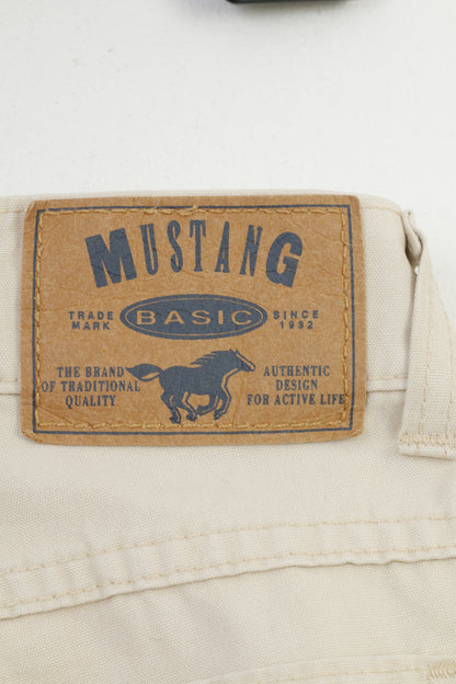 Mustang Men 34  Trousers Beige Jeans Cotton Basic Straight Leg Vintage Pants