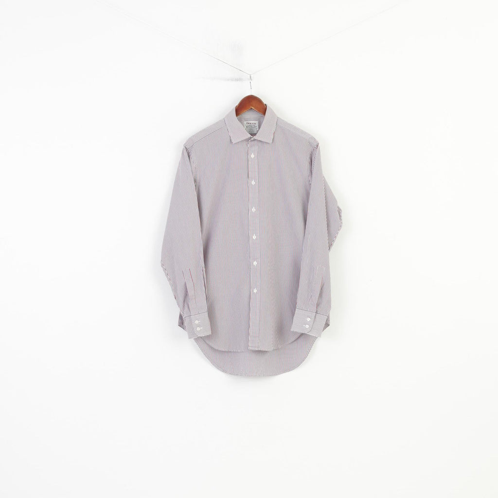 TM Lewin Men 16 35 L Casual Shirt Blue Red Striped Long Sleeve  Cotton Lewin 100  Fit Classic Top