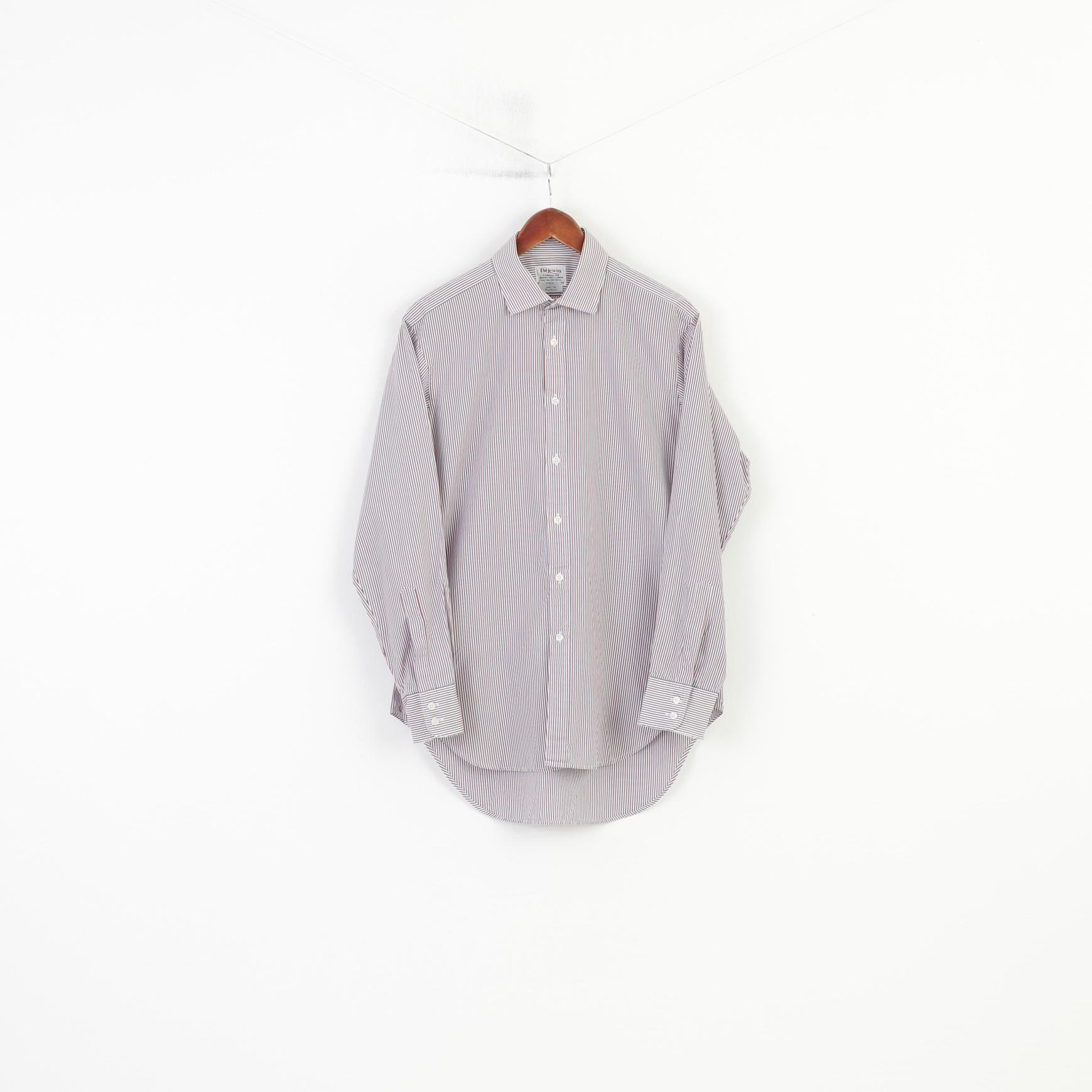 TM Lewin Men 16 35 L Casual Shirt Blue Red Striped Long Sleeve  Cotton Lewin 100  Fit Classic Top