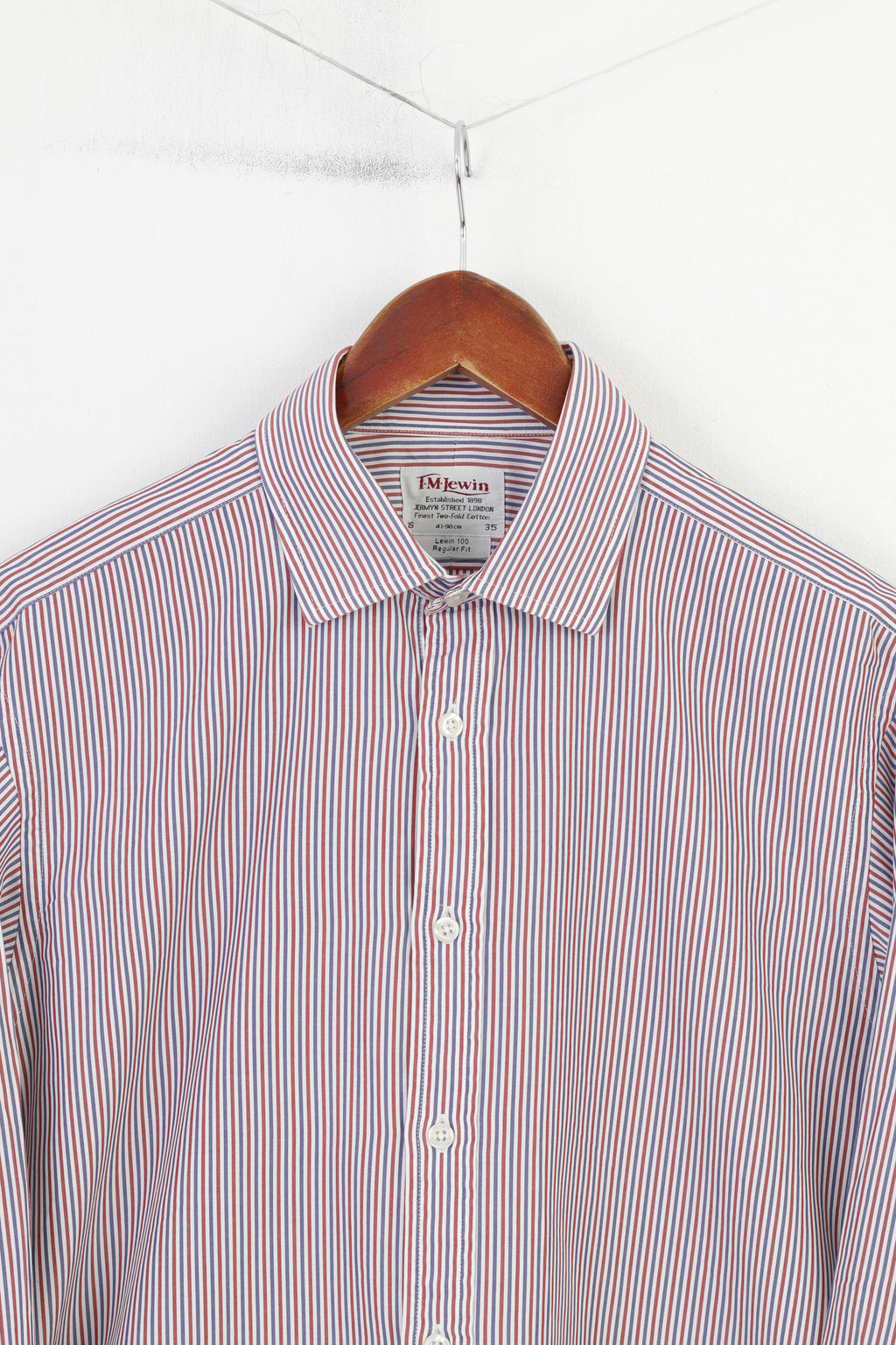 TM Lewin hommes 16 35 L chemise décontractée bleu rouge rayé manches longues coton Lewin 100 Fit haut classique