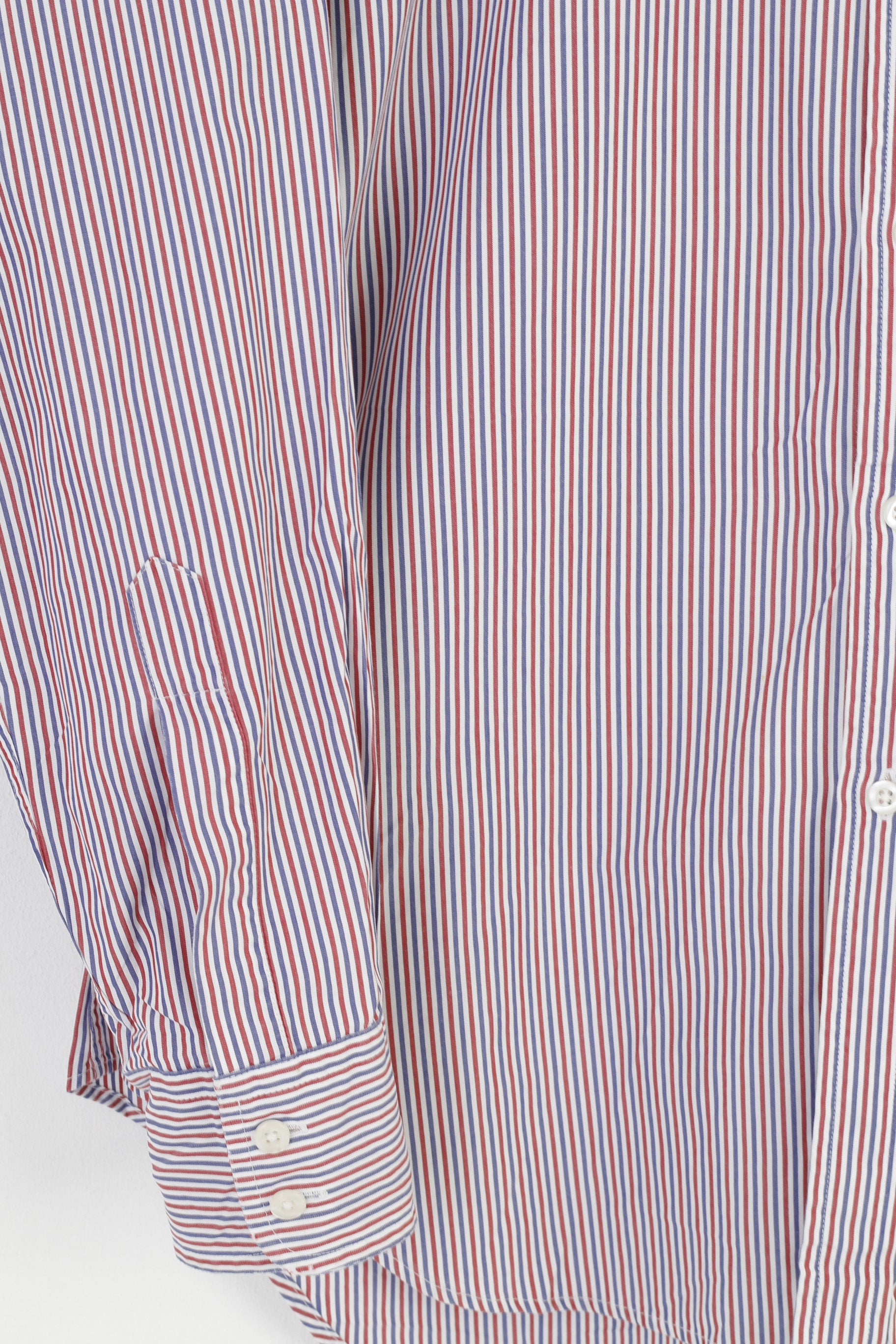 TM Lewin Men 16 35 L Casual Shirt Blue Red Striped Long Sleeve  Cotton Lewin 100  Fit Classic Top