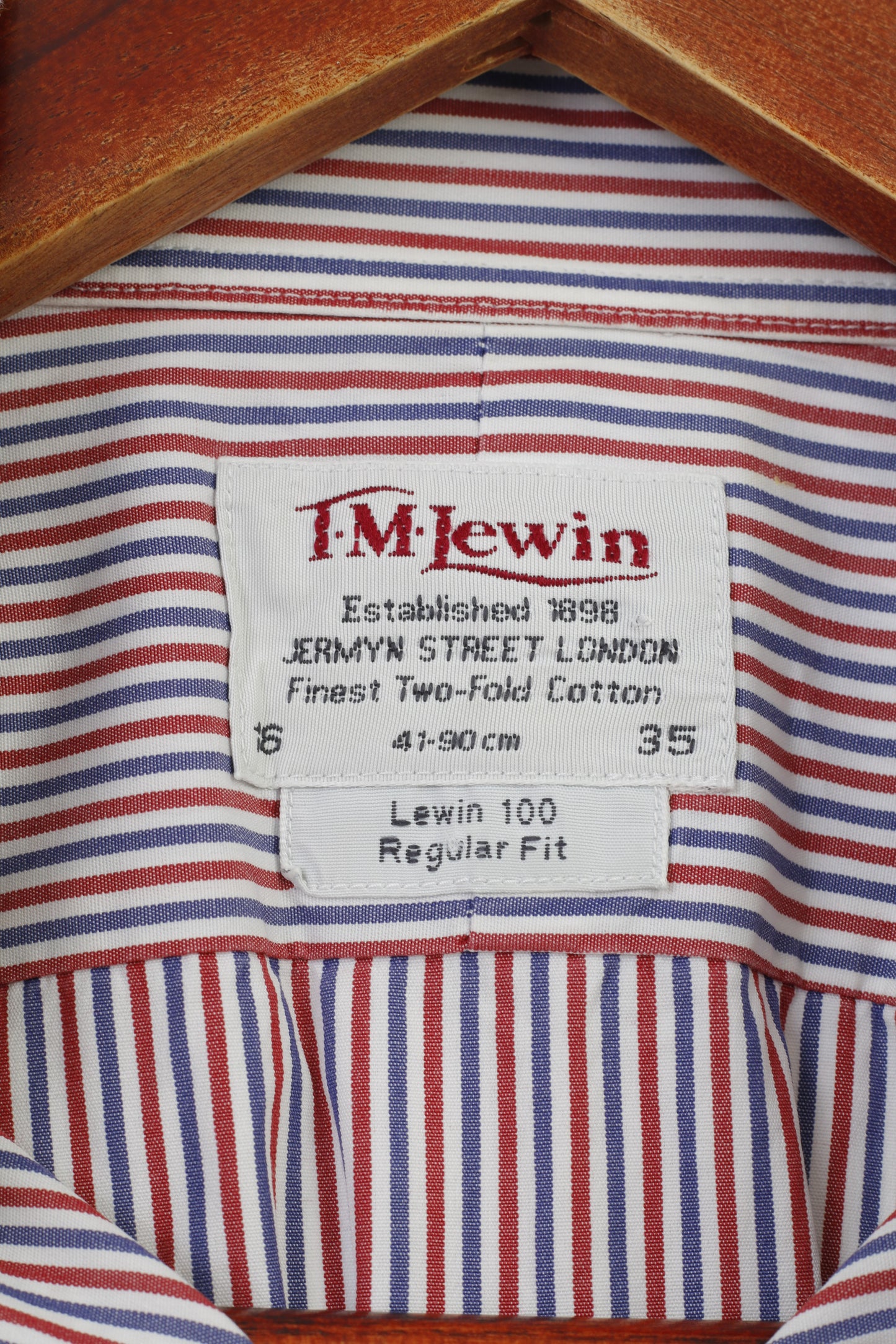 TM Lewin Uomo 16 35 L Camicia Casual Blu Rosso a Righe a Maniche Lunghe in Cotone Lewin 100 Fit Classico Top