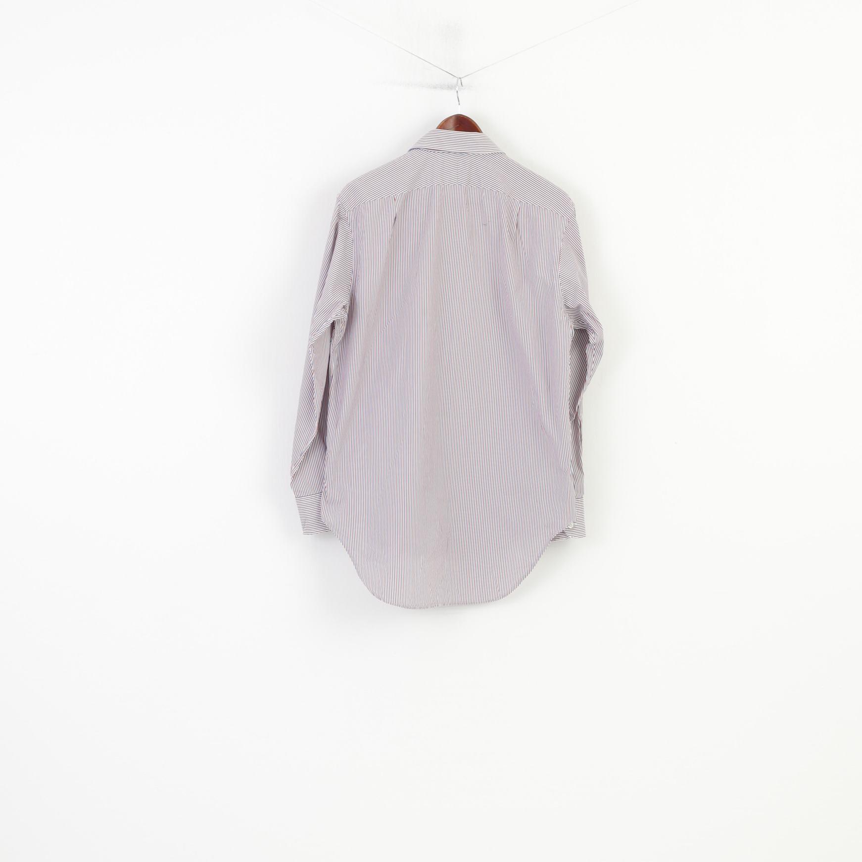 TM Lewin hommes 16 35 L chemise décontractée bleu rouge rayé manches longues coton Lewin 100 Fit haut classique