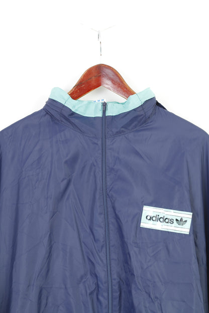 Giacca Adidas da uomo 186 L blu navy vintage anni '90 blu impermeabile con cerniera intera e cappuccio