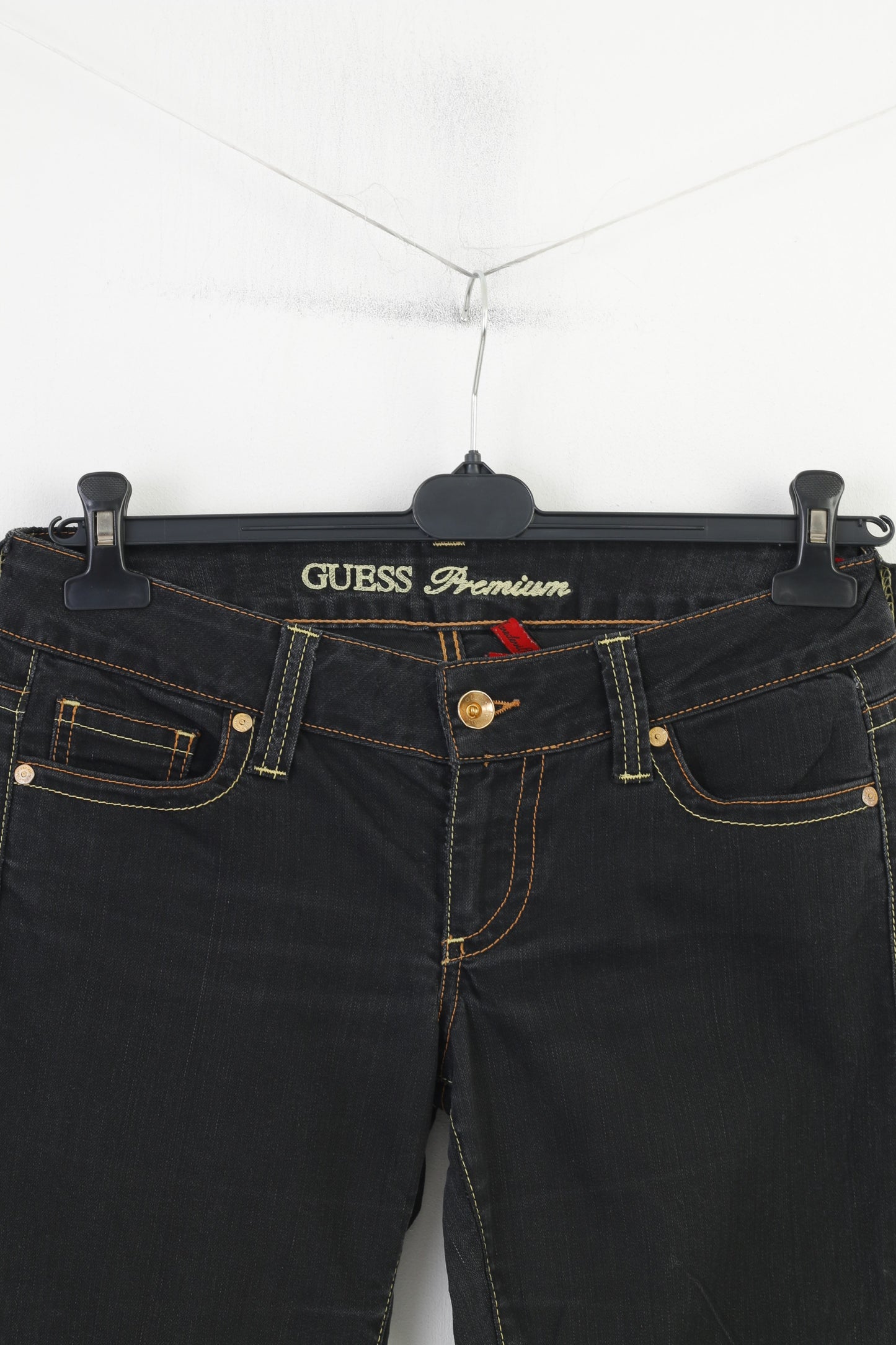 Pantaloni jeans GUESS Premium 30 da donna Pantaloni vintage in denim a gamba dritta in cotone blu scuro 