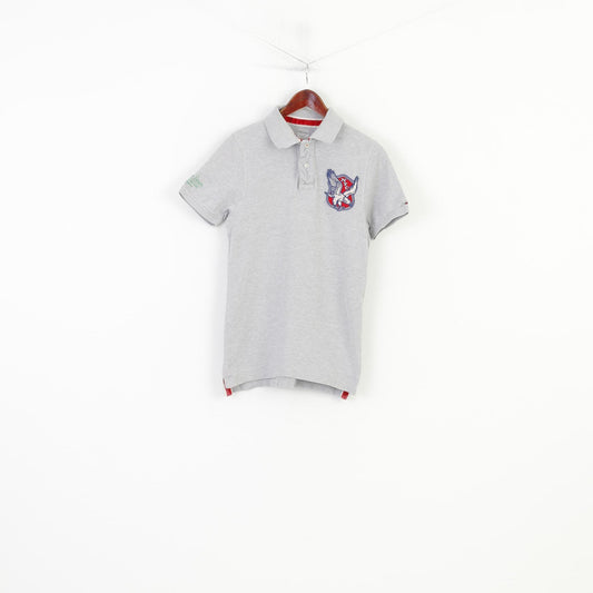 Hilfiger Denim Men M XS Polo Shirt Grey Cotton NYC Slim Fit Vintage Short Sleeve Top