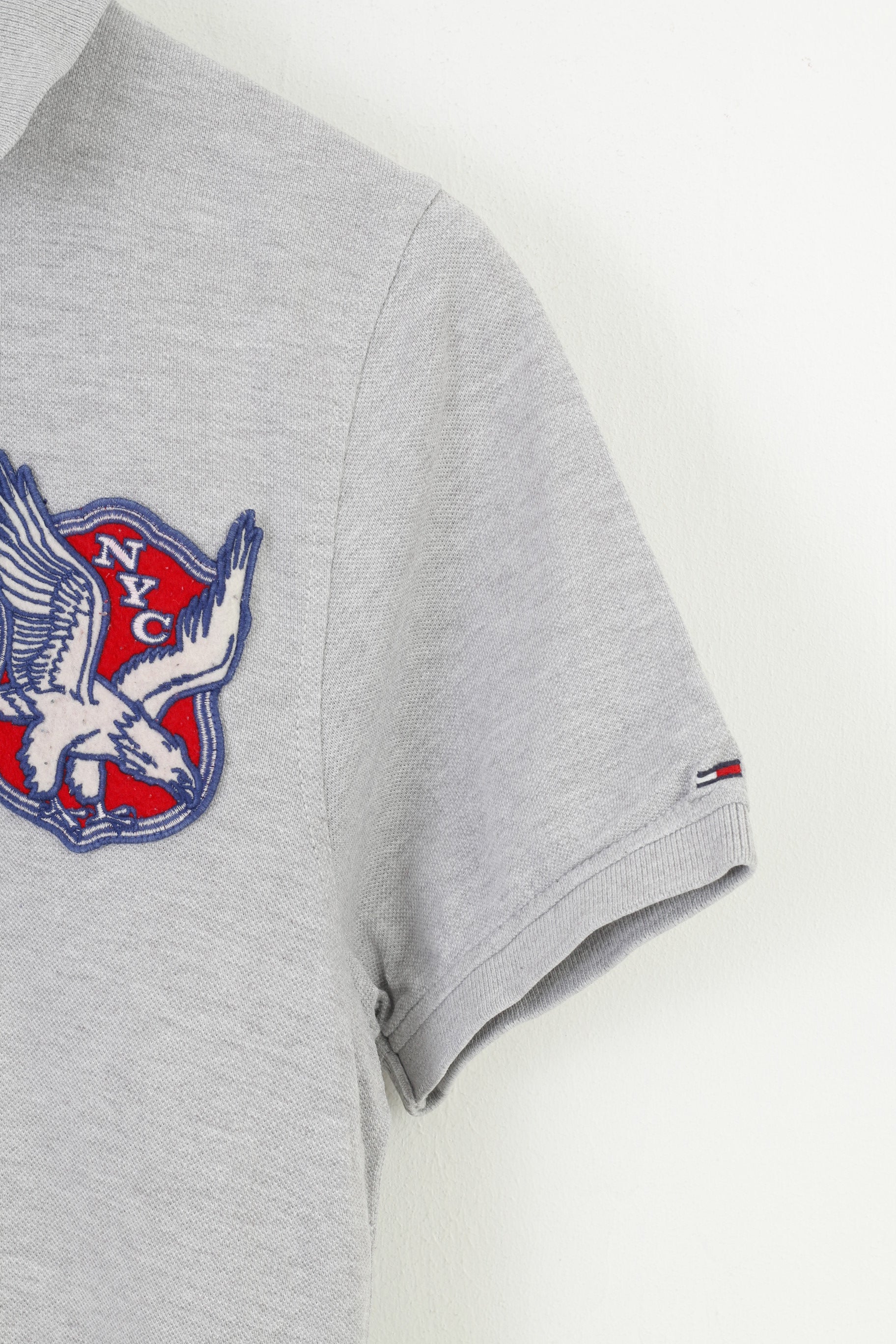 Hilfiger Denim Men M XS Polo Shirt Grey Cotton NYC Slim Fit Vintage Short Sleeve Top