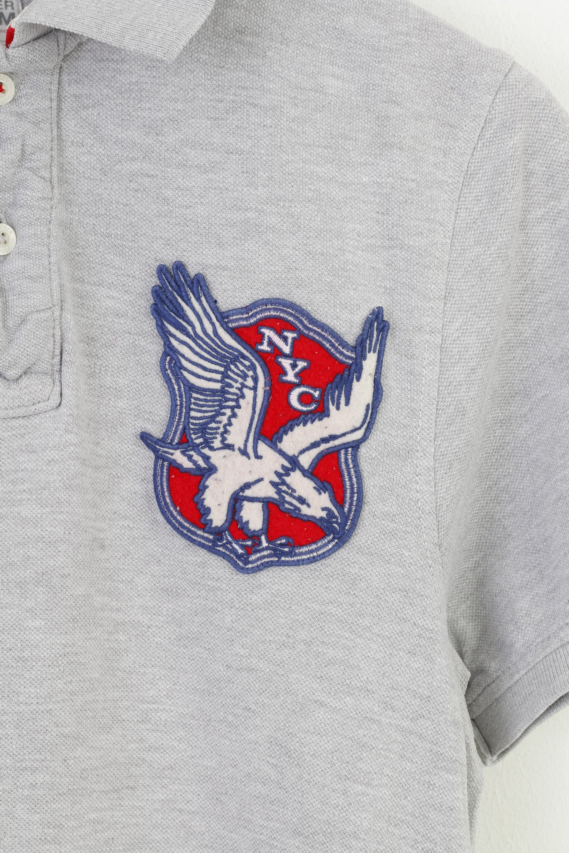 Hilfiger Denim Men M XS Polo Shirt Grey Cotton NYC Slim Fit Vintage Short Sleeve Top