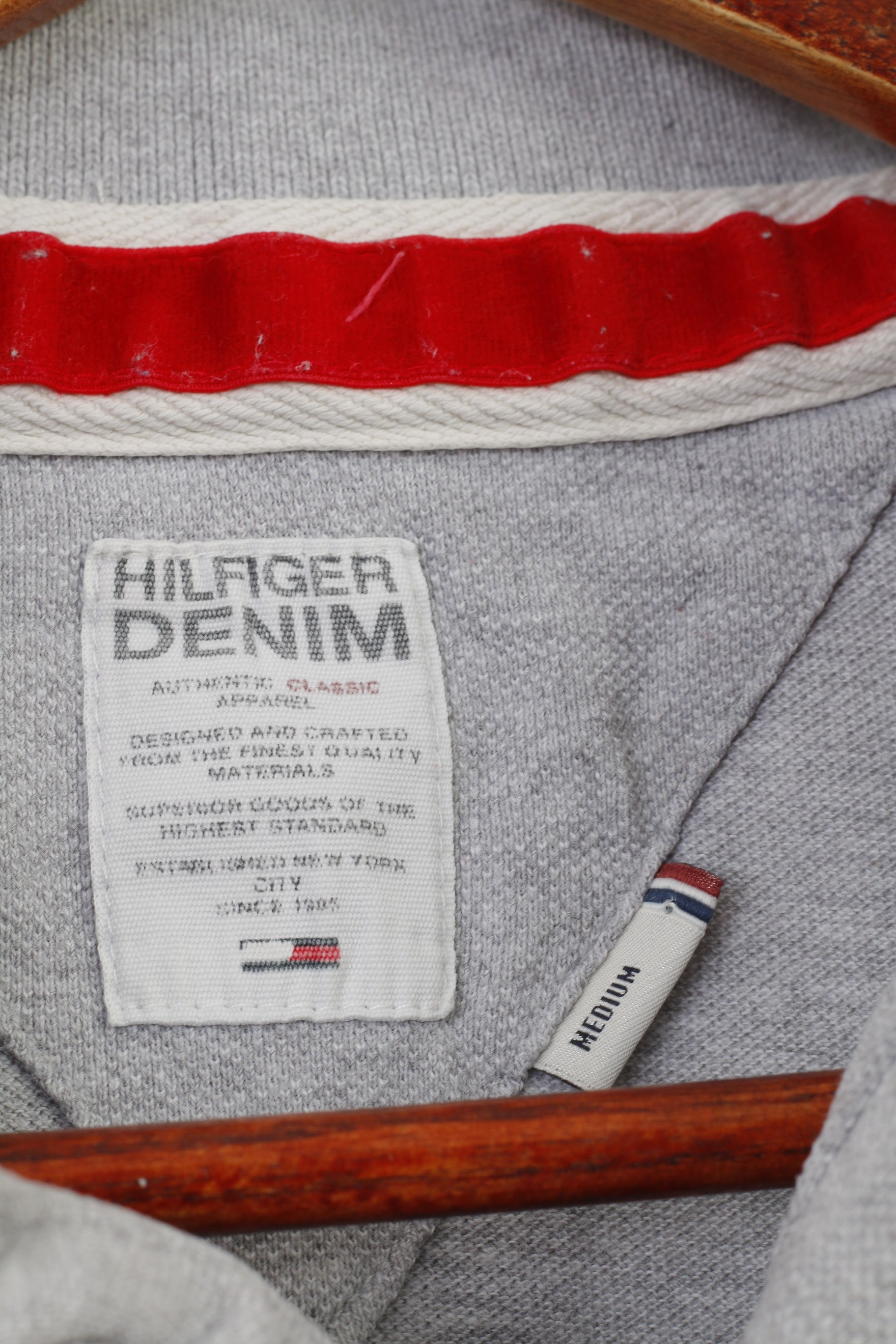 Hilfiger Denim Men M XS Polo Shirt Grey Cotton NYC Slim Fit Vintage Short Sleeve Top