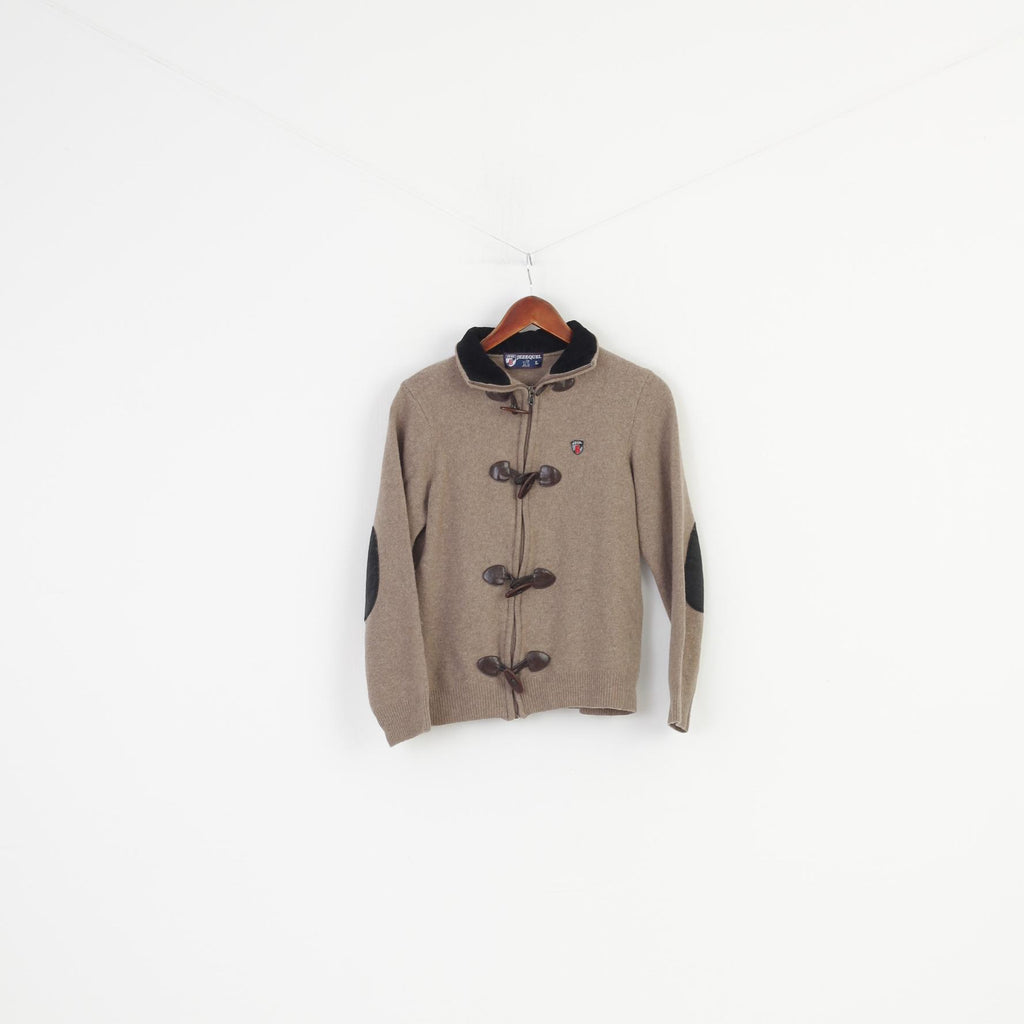Jezequel Boys L Kids Sweatshirt Brown Wool Full Zipper Long Sleeve Buttons Collar Top