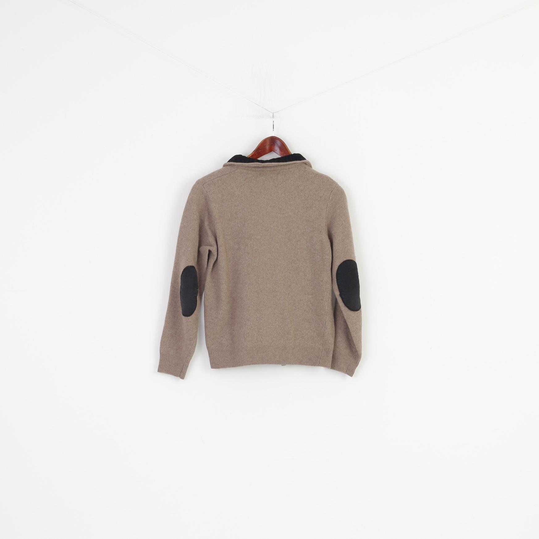 Jezequel Garçons L Enfants Sweat Marron Laine Fermeture Éclair Complète Manches Longues Boutons Col Haut