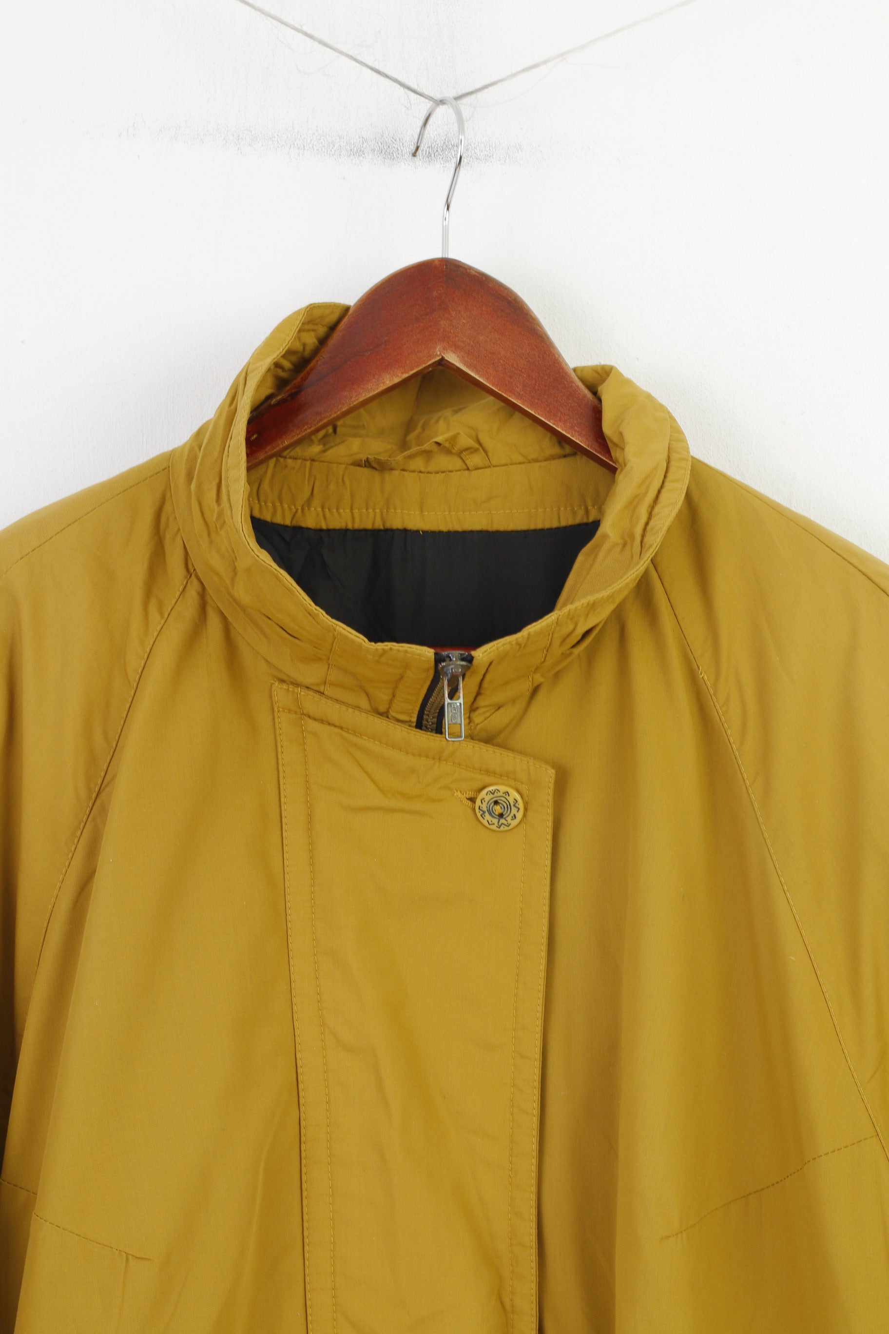 Rose Women 48 XXL Jacket Yellow Cotton Blend Zip Up Shoulder Pads Retro Vintage Outwear Top